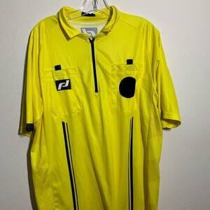 Referee Jersey Final Decision Yellow Sports Shirt Black Stripes Soccer Sz Xl